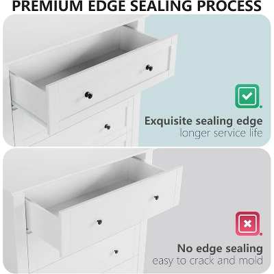 5 Drawers Dresser For Bedroom, Farmhouse Tall Wood Chest Of Drawers For Clothes, Big Storage Dressers Organizer With Gold Handles For Bedroom, White 5 5 Drawers Dresser For Bedroom, Farmhouse Tall Wood Chest Of Drawers For Clothes, Big Storage Dressers Organizer With Gold Handles For Bedroom, White - Image 5