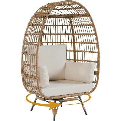 Outdoor 360 Swivel Egg Chair With Cushions, Indoor Outdoor Wicker Egg Basket Lounge Chair For Patio Porch Living Room, Oversized Lounge Chair 5 Outdoor 360 Swivel Egg Chair With Cushions, Indoor Outdoor Wicker Egg Basket Lounge Chair For Patio Porch Living Room, Oversized Lounge Chair - Image 5