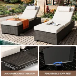 Outdoor PE Wicker Chaise Lounge Chairs, Pool Lounge Chairs Set Of 2, Brown Rattan Pool Lounge Chairs Adjustable Backrest Recliners With Beige Cushion 10 Outdoor PE Wicker Chaise Lounge Chairs, Pool Lounge Chairs Set Of 2, Brown Rattan Pool Lounge Chairs Adjustable Backrest Recliners With Beige Cushion -Garvee Sales GUEST 61db6cee 34b4 4bf5 a705 88364a1308ac