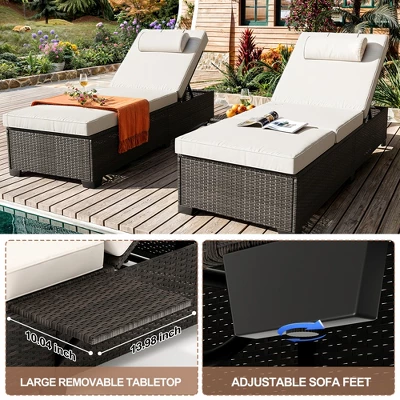 Outdoor PE Wicker Chaise Lounge Chairs, Pool Lounge Chairs Set Of 2, Brown Rattan Pool Lounge Chairs Adjustable Backrest Recliners With Beige Cushion 4 Outdoor PE Wicker Chaise Lounge Chairs, Pool Lounge Chairs Set Of 2, Brown Rattan Pool Lounge Chairs Adjustable Backrest Recliners With Beige Cushion - Image 4