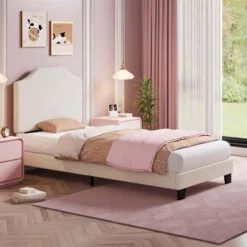 Twin Bed Frames, Corduroy Upholstered Twin Size Bed Frame Platform With Adjustable Headboard, Cute Velvet Twin Bed, Strong Wooden Slats -Garvee Sales GUEST 62168027 9a9a 481b ac90 a94538302326