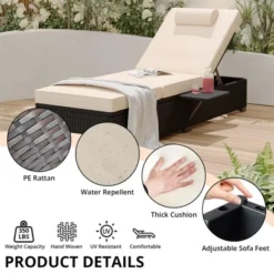 Garvee Patio Lounge Chairs, 2-Piece PE Wicker Patio Lounge Set, Adjustable Rattan Chaise Chairs W/Storage Table, Outdoor Pool Furniture -Garvee Sales GUEST 6228fe13 c134 44a4 8af4 72dbf4a831f1