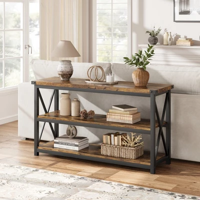 Whizmax Industrial Console Table For Entryway, 47.2" Narrow Entryway Table With Storage, 3 Tier Wood Sofa Table For Living Room, Hallway, ,Entryway 8 Whizmax Industrial Console Table For Entryway, 47.2" Narrow Entryway Table With Storage, 3 Tier Wood Sofa Table For Living Room, Hallway, ,Entryway - Image 8