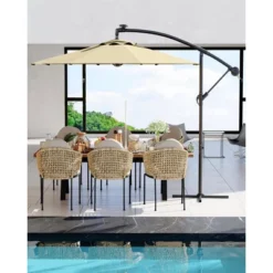 10 FT Hanging Cantilever Umbrella With 360 Degree Rotation, 8 Ribs Offset,Cross Base Support, With Easy Tilt Adjustment, For Backyard, Garden 17 10 FT Hanging Cantilever Umbrella With 360 Degree Rotation, 8 Ribs Offset,Cross Base Support, With Easy Tilt Adjustment, For Backyard, Garden -Garvee Sales GUEST 62cf5b22 86ed 4147 8abb 1ab1d867116f