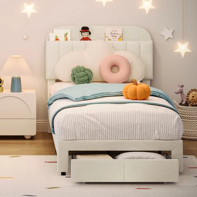 Garvee Twin Bed Frame With Drawer, Velvet Upholstered Platform Bed Frame With Storage Headboard, No Box Spring Needed, Easy Assembly 11 Garvee Twin Bed Frame With Drawer, Velvet Upholstered Platform Bed Frame With Storage Headboard, No Box Spring Needed, Easy Assembly - Image 11