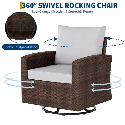 GARVEE Patio Wicker Swivel Rocker Chairs, 3 Piece Outdoor Rattan Patio Furniture Set With Comfy Cushions Tempered Glass Top Table, Bistro Chair Sets 4 GARVEE Patio Wicker Swivel Rocker Chairs, 3 Piece Outdoor Rattan Patio Furniture Set With Comfy Cushions Tempered Glass Top Table, Bistro Chair Sets - Image 4