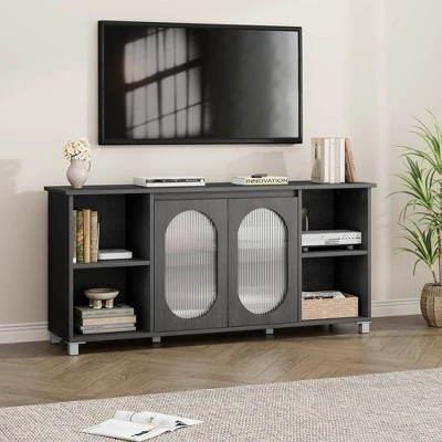 Modern TV Stand For 65 Inch, Black Entertainment Center With Storage Shelves & Glass Doors – Wooden Media Console Cabinet For Living Room 5 Modern TV Stand For 65 Inch, Black Entertainment Center With Storage Shelves & Glass Doors – Wooden Media Console Cabinet For Living Room - Image 5