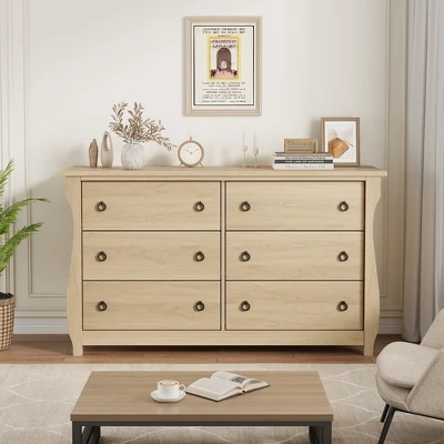 Garvee 6 Dresser For Bedroom, 47.2" Wide Drawer Dresser With Storage Freestanding, Wooden Closet Storage Chest For Living Room, Natural Oak 1 Garvee 6 Dresser For Bedroom, 47.2" Wide Drawer Dresser With Storage Freestanding, Wooden Closet Storage Chest For Living Room, Natural Oak