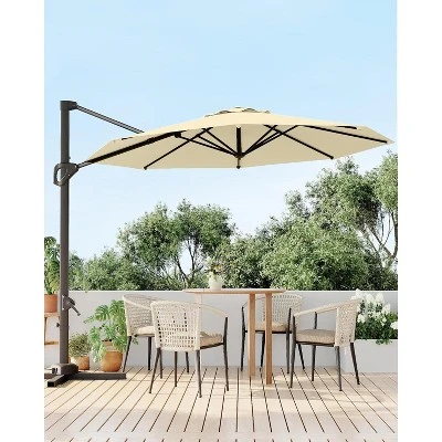 10FT Sepia Cantilever Umbrella With Base Round Top Patio Umbrella Sun Shade Windproof Offset Umbrella With 360-Degree Rotation 4 10FT Sepia Cantilever Umbrella With Base Round Top Patio Umbrella Sun Shade Windproof Offset Umbrella With 360-Degree Rotation - Image 4
