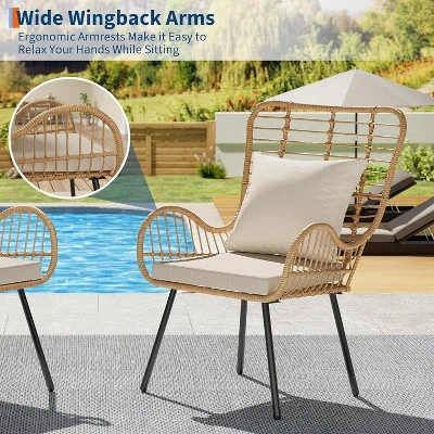 Patio Dining Chairs Set Of 2/ 4, Outdoor Wicker Club Chair With Cushions, All Weather Wicker Armchairs, For Apartments, Porch, Lawn, Backyard,Brown 6 Patio Dining Chairs Set Of 2/ 4, Outdoor Wicker Club Chair With Cushions, All Weather Wicker Armchairs, For Apartments, Porch, Lawn, Backyard,Brown - Image 6