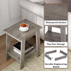 End Table, Small Wooden Side Table, Night Stand With 2-Tier Storage Shelf, Nightstand, Sofa Table For Small Space, Bedroom, Living Room, Rustic Gray -Garvee Sales GUEST 63b09272 cb3d 4c06 a23d 3f05c101177f