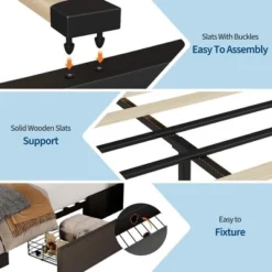 Full Size Bed Frame With 3 Storage Drawers, Fabric Upholstered Platform Bed, Wooden Slats Support, Dark Grey 14 Full Size Bed Frame With 3 Storage Drawers, Fabric Upholstered Platform Bed, Wooden Slats Support, Dark Grey -Garvee Sales GUEST 63ba6c84 19f1 43dd 995a ca957121109b 2