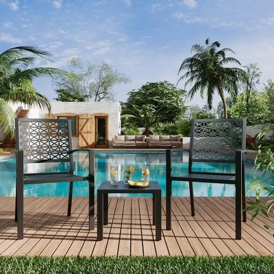 3-Piece Bistro Set, Outdoor Bistro Set, Stackable Metal Square Table And Chairs, Small Conversation Set Patio Furniture For Backyard, Deck 7 3-Piece Bistro Set, Outdoor Bistro Set, Stackable Metal Square Table And Chairs, Small Conversation Set Patio Furniture For Backyard, Deck - Image 7
