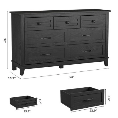 7 Dresser For Bedroom, 54" Wide Drawer Dresser With Storage Freestanding, Wooden Closet Storage Chest For Living Room, Bedroom, Office 2 7 Dresser For Bedroom, 54" Wide Drawer Dresser With Storage Freestanding, Wooden Closet Storage Chest For Living Room, Bedroom, Office - Image 2
