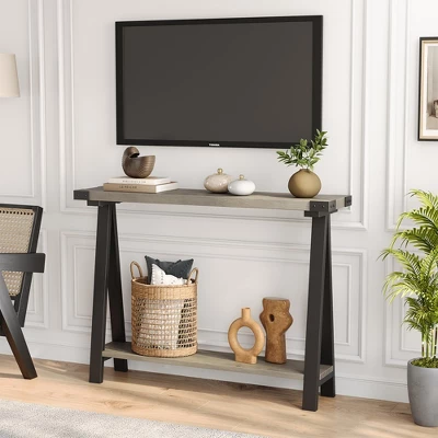 Farmhouse Console Table, 43.3" Entryway Table With Storage, 2 Tier Sofa Table With Metal Frame And MDF, Behind Couch Table For Living Room 2 Farmhouse Console Table, 43.3" Entryway Table With Storage, 2 Tier Sofa Table With Metal Frame And MDF, Behind Couch Table For Living Room - Image 2