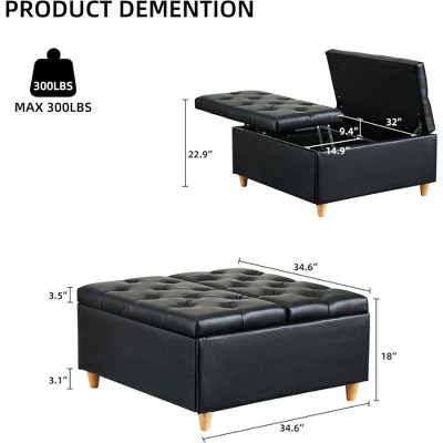 Whizmax Storage Ottoman Coffee Table With Lift Top,Tufted Upholstered Ottoman With Storage For Bedroom Living Room 2 Whizmax Storage Ottoman Coffee Table With Lift Top,Tufted Upholstered Ottoman With Storage For Bedroom Living Room - Image 2