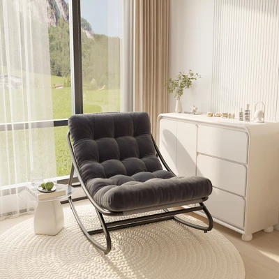 Outdoor Papasan Rocking Chair With Thick Waterproof Cushion, Heavy Duty Metal Rocker Chair,Comfy Lounge Chair For Indoor Living Room, Patio, Garden 2 Outdoor Papasan Rocking Chair With Thick Waterproof Cushion, Heavy Duty Metal Rocker Chair,Comfy Lounge Chair For Indoor Living Room, Patio, Garden - Image 2