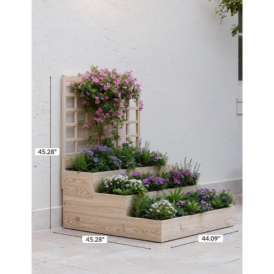 3-Tier Elevated Garden Planter, Wooden Vertical Raised Bed With Trellis & Drainage Base – Ideal For Climbing Plants, Flowers, Herbs Outdoor 2 3-Tier Elevated Garden Planter, Wooden Vertical Raised Bed With Trellis & Drainage Base – Ideal For Climbing Plants, Flowers, Herbs Outdoor - Image 2