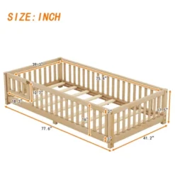 Twin Size Toddler Floor Bed Frame With Safety Guardrails, Doors, Wood Slat Support Bed, Detachable Platform Bed For Kids Girls Boys Natural 9 Twin Size Toddler Floor Bed Frame With Safety Guardrails, Doors, Wood Slat Support Bed, Detachable Platform Bed For Kids Girls Boys Natural -Garvee Sales GUEST 64ee2d43 5a24 46fd 929e 8e9488032ea4