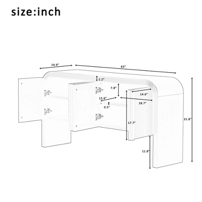 63" Wooden Console Table, Accent Sideboard Buffet Cabinet With Adjustable Shelves,Narrow Sofa Foyer Table For Living Room Hallway Entryway 2 63" Wooden Console Table, Accent Sideboard Buffet Cabinet With Adjustable Shelves,Narrow Sofa Foyer Table For Living Room Hallway Entryway - Image 2