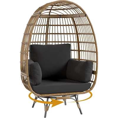 Outdoor 360 Swivel Egg Chair, Oversized Egg Lounge Chair W/Steel Frame And 4 Thick Cushions Chairs For Indoor Porch, Backyard, Living Room 8 Outdoor 360 Swivel Egg Chair, Oversized Egg Lounge Chair W/Steel Frame And 4 Thick Cushions Chairs For Indoor Porch, Backyard, Living Room - Image 8
