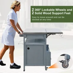 40.5" Outdoor Grill Cart With Stainless Steel Top, Rolling Buffet Serving Cart With Drop Leaf, Patio Kitchen Island Cart For Garden Poolside -Garvee Sales GUEST 65acea80 7cf5 4fa7 881c 7954cc456516