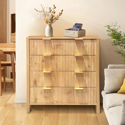 Fluted 4-Drawer Dresser, 30 Inch Large Modern Bedroom Closet Chest Of Drawers With Gold Handles 9 Fluted 4-Drawer Dresser, 30 Inch Large Modern Bedroom Closet Chest Of Drawers With Gold Handles - Image 9