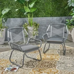 Patio Club Chairs Set Of 2, Outdoor Woven Rope Club Chairs With Steel Frame, Dining Chairs With Water Resistant Cushion For Garden, Backyard 8 Patio Club Chairs Set Of 2, Outdoor Woven Rope Club Chairs With Steel Frame, Dining Chairs With Water Resistant Cushion For Garden, Backyard -Garvee Sales GUEST 6617b0af 156f 415f 8b5a c24a226940bf