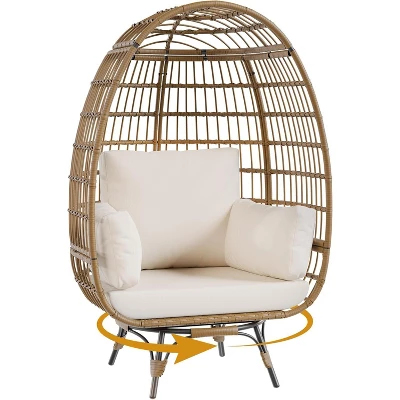 Outdoor 360 Swivel Egg Chair, Oversized Egg Lounge Chair W/Steel Frame And 4 Thick Cushions Chairs For Indoor Porch, Backyard, Living Room 7 Outdoor 360 Swivel Egg Chair, Oversized Egg Lounge Chair W/Steel Frame And 4 Thick Cushions Chairs For Indoor Porch, Backyard, Living Room - Image 7
