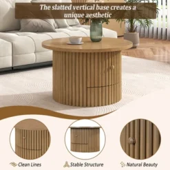 Round Coffee Table With Storage, 30.5" Wooden Center Table With Drawer, Accent Cocktail End Table For Living Room Bedroom Office -Garvee Sales GUEST 6642afc0 09ef 4999 89dd 1e6109552b4c
