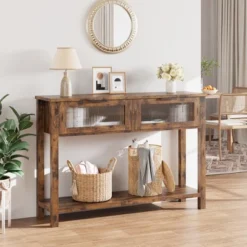 Whizmax Entryway Table, Wood Console Table With 2 Glass Drawers, 2 Tier Sofa Table With Storage For Living Room, Foyer Tables For Entryway -Garvee Sales GUEST 6687b49c 6d3b 481d 9d96 8873d8497f47