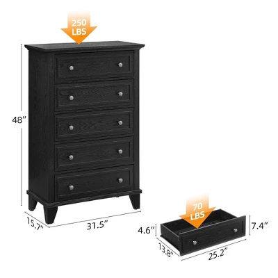 Garvee 5 Drawer Dresser For Bedroom, 48" Tall Wood Dresser & Chests Of Drawers, Modern TV Stand Chest Organizer For Living Room 1 Garvee 5 Drawer Dresser For Bedroom, 48" Tall Wood Dresser & Chests Of Drawers, Modern TV Stand Chest Organizer For Living Room