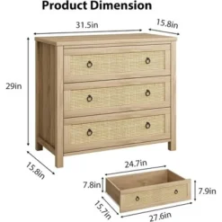 Rattan 3 Dresser For Bedroom, 29" Boho Tall Drawer Dresser With Storage, Wooden Closet Dressers Chest Of Drawers Freestanding For Home, Natural 7 Rattan 3 Dresser For Bedroom, 29" Boho Tall Drawer Dresser With Storage, Wooden Closet Dressers Chest Of Drawers Freestanding For Home, Natural -Garvee Sales GUEST 66fb999b d10a 4927 80bf 65f79461a944