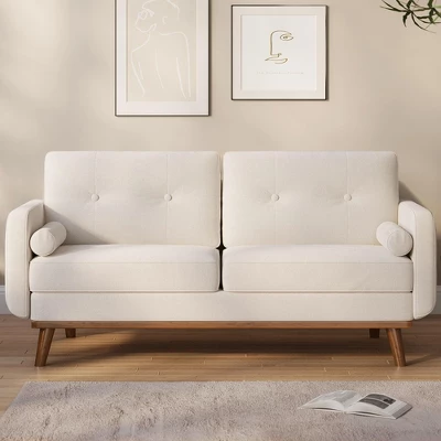 65" Loveseat Sofa, Mid Century Modern Couch Comfy Love Seat Couches, 2 Seater Deep Seat Couch Linen Upholstered Couches For Bedroom Small Space 2 65" Loveseat Sofa, Mid Century Modern Couch Comfy Love Seat Couches, 2 Seater Deep Seat Couch Linen Upholstered Couches For Bedroom Small Space - Image 2