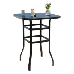 Bistro Square Patio Table - Metal Frame W/Tempered Glass Top, Outdoor Bar Height Table For Backyard, Poolside & Garden -Garvee Sales GUEST 679ee18c 5806 4e3a 8e9a 4d7f8e3a1e80