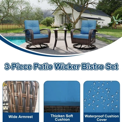 3 Pieces Patio Wicker Glider Chairs, Outdoor Swivel Rockers Patio Chairs Set Of 2 With Thickened Cushions And Glass Coffee Table 4 3 Pieces Patio Wicker Glider Chairs, Outdoor Swivel Rockers Patio Chairs Set Of 2 With Thickened Cushions And Glass Coffee Table - Image 4