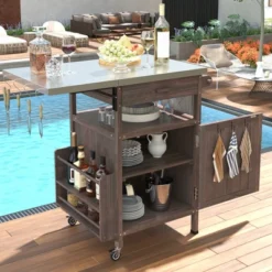 40.5" Outdoor Grill Cart With Stainless Steel Top, Rolling Buffet Serving Cart With Drop Leaf, Patio Kitchen Island Cart For Garden Poolside -Garvee Sales GUEST 67b19900 8666 4691 bf58 935728ee6638