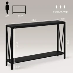 43" Console Table, 2-Tier Industrial Narrow Entryway Table , Sofa Table, Console Tables For Entryway