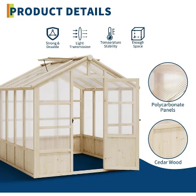 Wooden Greenhouse,Greenhouses For Outdoors With Lockable Door, Wood Frame & Adjustable Vent,Heavy Duty Greenhouse With Polycarbonate Panel,8x8ft 1 Wooden Greenhouse,Greenhouses For Outdoors With Lockable Door, Wood Frame & Adjustable Vent,Heavy Duty Greenhouse With Polycarbonate Panel,8x8ft