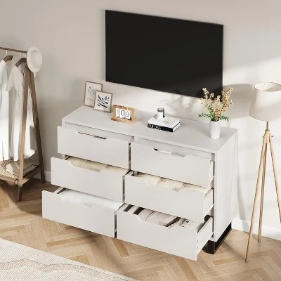 6 Dresser For Bedroom, 47.2" Wide Dresser, Freestanding Vertical Drawer Cabinet With Storage, Wooden Closet Storage Chest For Living Room, Hallway 4 6 Dresser For Bedroom, 47.2" Wide Dresser, Freestanding Vertical Drawer Cabinet With Storage, Wooden Closet Storage Chest For Living Room, Hallway - Image 4