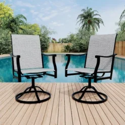 Set Of 2 Swivel Bar Stools With High Back & Armrest, Breathable Textilene Bar Chairs For Outdoor Patio, Lawn, Deck, Or Garden 15 Set Of 2 Swivel Bar Stools With High Back & Armrest, Breathable Textilene Bar Chairs For Outdoor Patio, Lawn, Deck, Or Garden -Garvee Sales GUEST 681471ea 97ec 422e 9b1e 70db617129a1