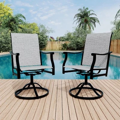 Set Of 2 Swivel Bar Stools With High Back & Armrest, Breathable Textilene Bar Chairs For Outdoor Patio, Lawn, Deck, Or Garden 8 Set Of 2 Swivel Bar Stools With High Back & Armrest, Breathable Textilene Bar Chairs For Outdoor Patio, Lawn, Deck, Or Garden - Image 8