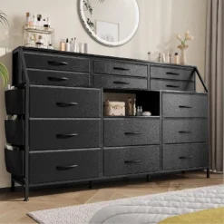 Dresser For Bedroom With 14 Drawers, 55" W Dresser With Side Pocket, Fabric Dressers & Chests Of Drawers With Shelves 15 Dresser For Bedroom With 14 Drawers, 55" W Dresser With Side Pocket, Fabric Dressers & Chests Of Drawers With Shelves -Garvee Sales GUEST 681c0759 257a 4e22 b477 e84333856678