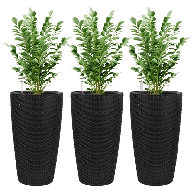 Imitation Rattan Design Planter Indoor Or Outdoor Porch Patio Made From Plastic Concrete With Drainage Holes Modern Decor For, Flowers 3 Imitation Rattan Design Planter Indoor Or Outdoor Porch Patio Made From Plastic Concrete With Drainage Holes Modern Decor For, Flowers - Image 3