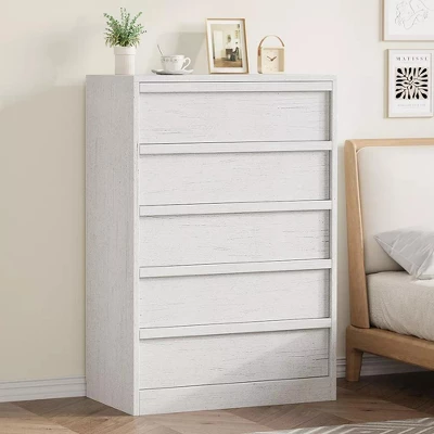 Garvee 5 Tall Wooden Drawer Dresser, Modern 5 Chest Of Drawers With Storage Freestanding, For Bedroom, Living Room, White 3 Garvee 5 Tall Wooden Drawer Dresser, Modern 5 Chest Of Drawers With Storage Freestanding, For Bedroom, Living Room, White - Image 3