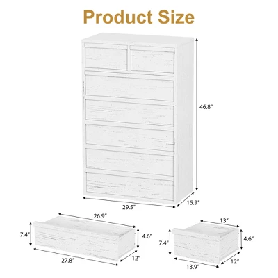 Garvee 7 Drawer Dresser For Bedroom, White 7 Chest Of Drawers Tall With Concave Handles, Wooden Dresser Organizer For Living Room Nursery Entryway 6 Garvee 7 Drawer Dresser For Bedroom, White 7 Chest Of Drawers Tall With Concave Handles, Wooden Dresser Organizer For Living Room Nursery Entryway - Image 6
