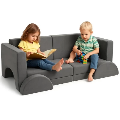 8Pcs Modular Kids Couch Sofa Set For Playroom Bedroom, Grey Comfort Toddler Convertible Sofa Foam Playset 1 8Pcs Modular Kids Couch Sofa Set For Playroom Bedroom, Grey Comfort Toddler Convertible Sofa Foam Playset