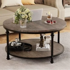 Whizmax Round Coffee Table For Living Room Rustic Center Table With Storage Shelf 17 Whizmax Round Coffee Table For Living Room Rustic Center Table With Storage Shelf -Garvee Sales GUEST 68c39e80 b533 44ae a768 6dc9fea8201e