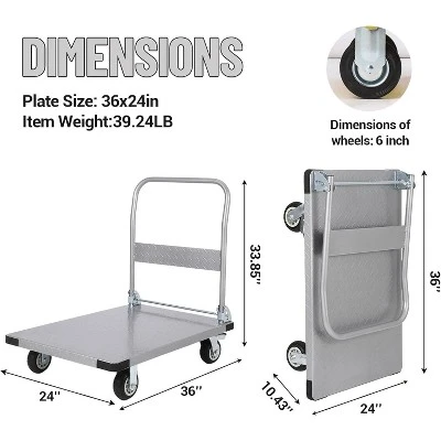 2000lbs Steel Platform Truck 36"x24" Foldable Push Dolly Flatbed Cart With Wheels 1 2000lbs Steel Platform Truck 36"x24" Foldable Push Dolly Flatbed Cart With Wheels
