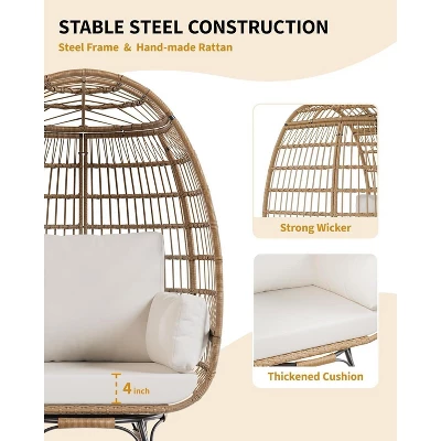 Outdoor 360 Swivel Egg Chair With Cushions, Indoor Outdoor Wicker Egg Basket Lounge Chair For Patio Porch Living Room, Oversized Lounge Chair 4 Outdoor 360 Swivel Egg Chair With Cushions, Indoor Outdoor Wicker Egg Basket Lounge Chair For Patio Porch Living Room, Oversized Lounge Chair - Image 4
